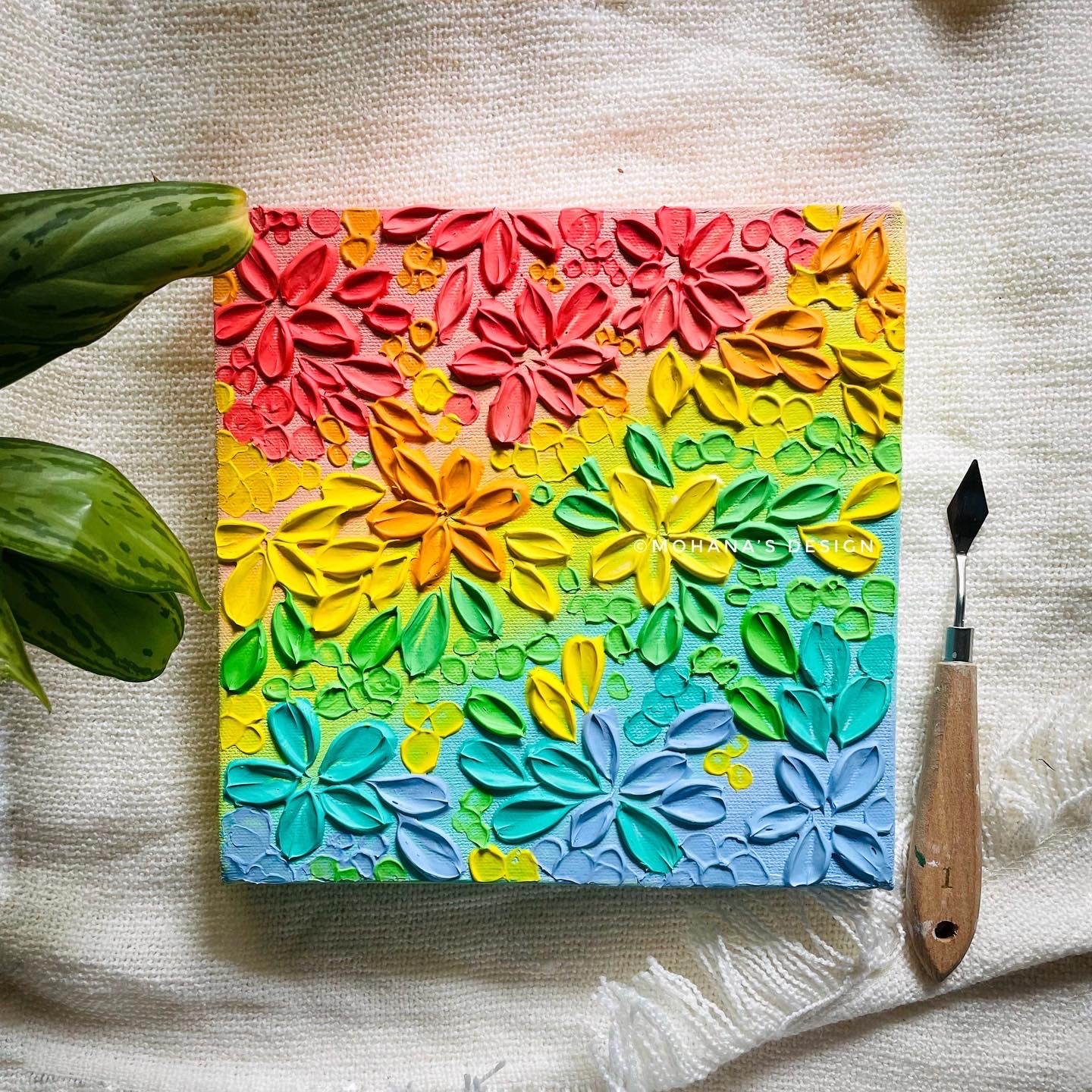 Rainbow Confetti ~ Textured Art (8" x 8" inches)