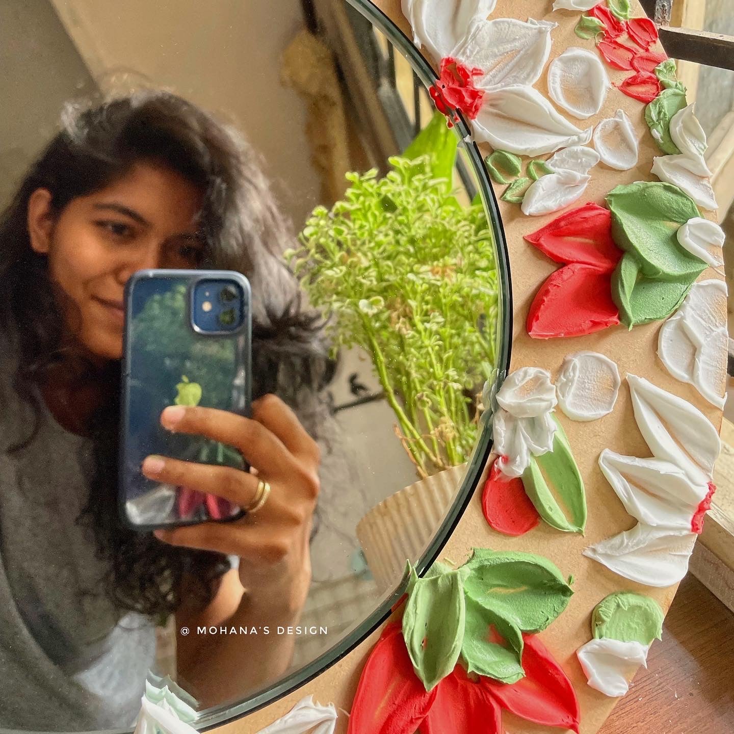 Floral Texture Art Mirror (16" inches)